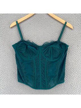 Dealmore Corset Womens Medium  Green Floral Lace Boning Adjustable Straps NWT